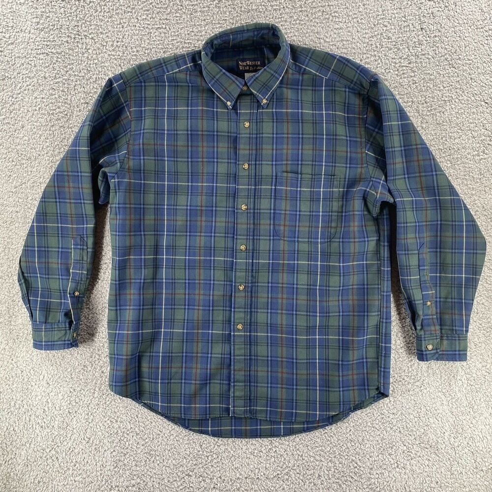 Nor’Wester Wear By Pendleton Mens Button Down Shirt Plaid, L Large